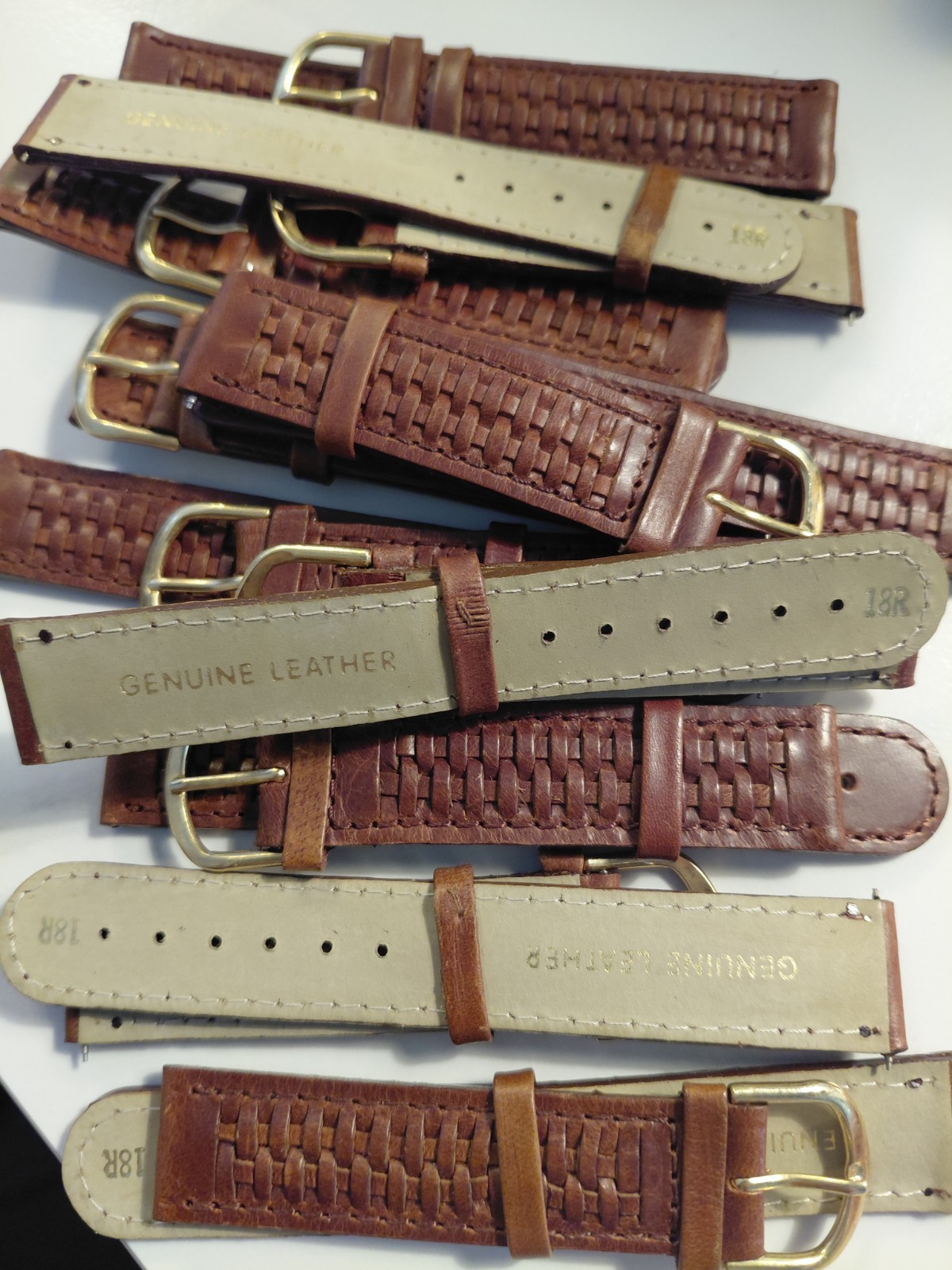 15 Pc LOT Brown Leather Woven Two-Piece Wristwatch Band/Strap w/ Buckles 18mm