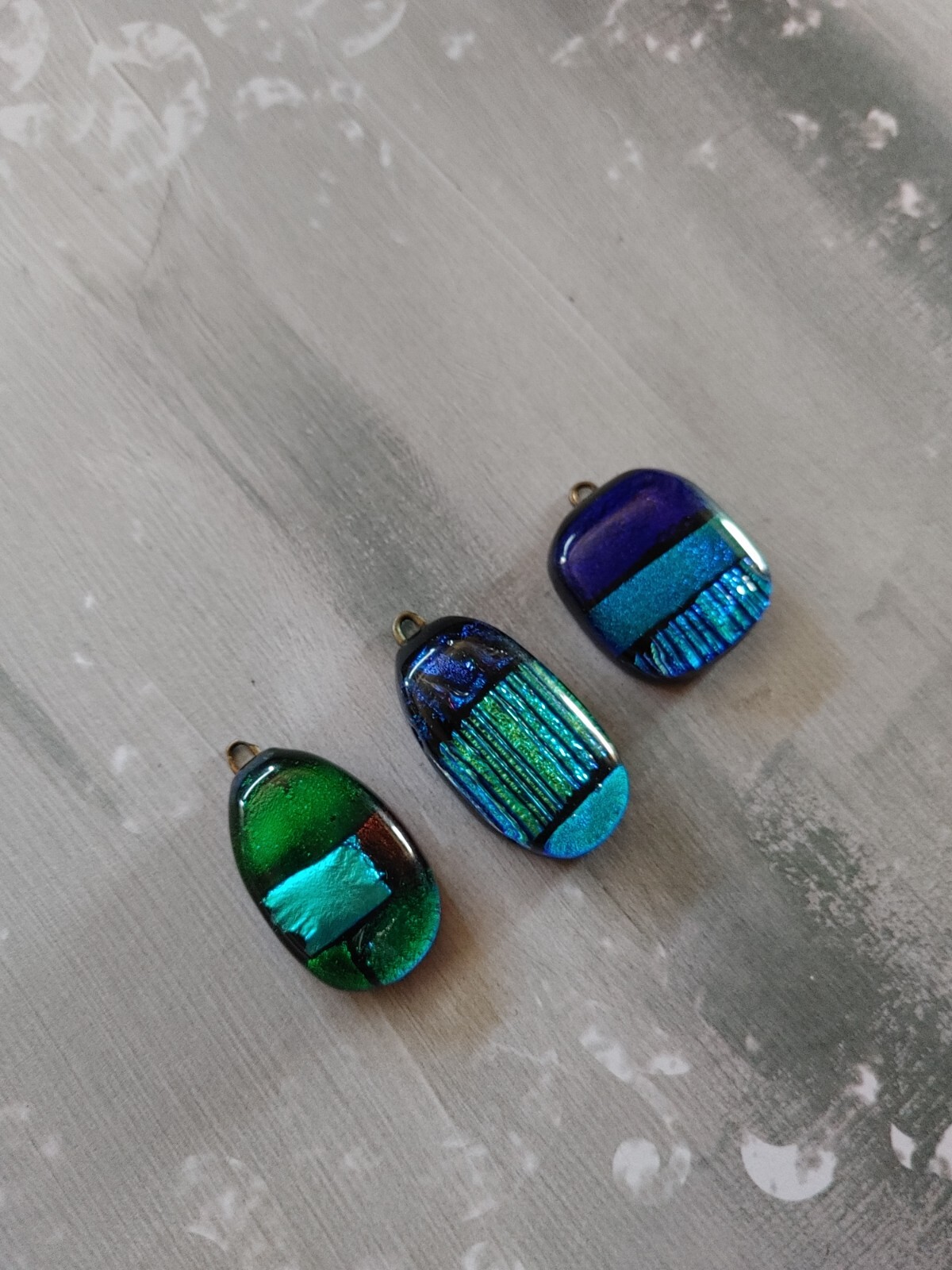 vintage qty 3 pendant finding component dichroic art glass precious metal foil