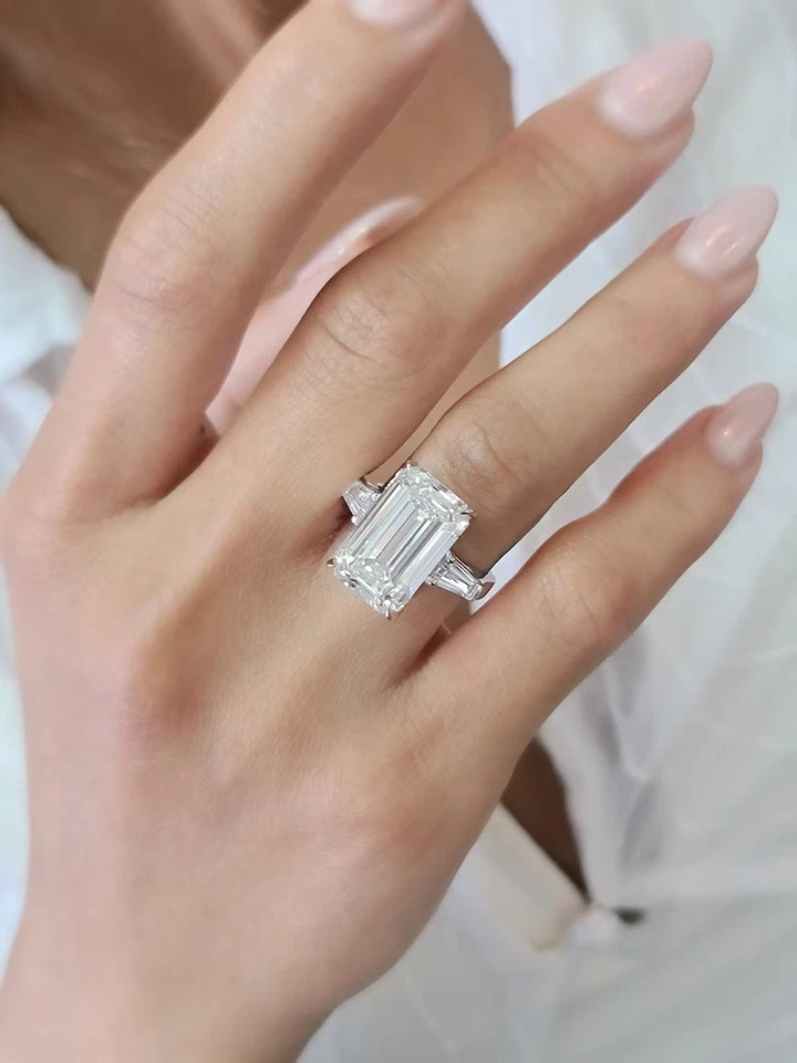 Diamond Ring IGI Certified Emerald Cut Lab Grown 14k White Gold 10 Ct VVS E F