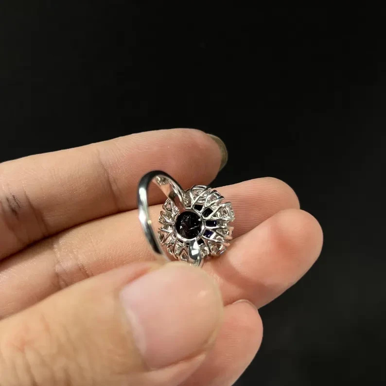 3.40 Ct Oval Natural Sapphire & Diamond Engagement Ring 14K White Gold Size 6