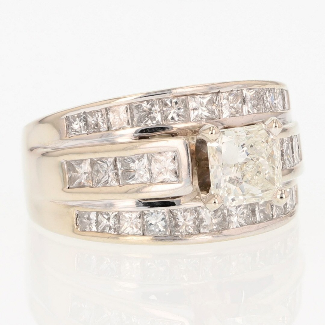 2.82ctw Square Radiant Diamond Three Row Engagement Ring 14k White Gold Size 7.5