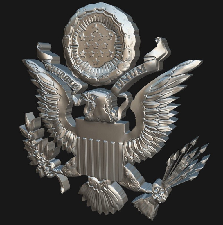 AMERICAN EAGLE Necklace – 2″ Coat of Arms Eagle – 24″ Silver Stainless Chain