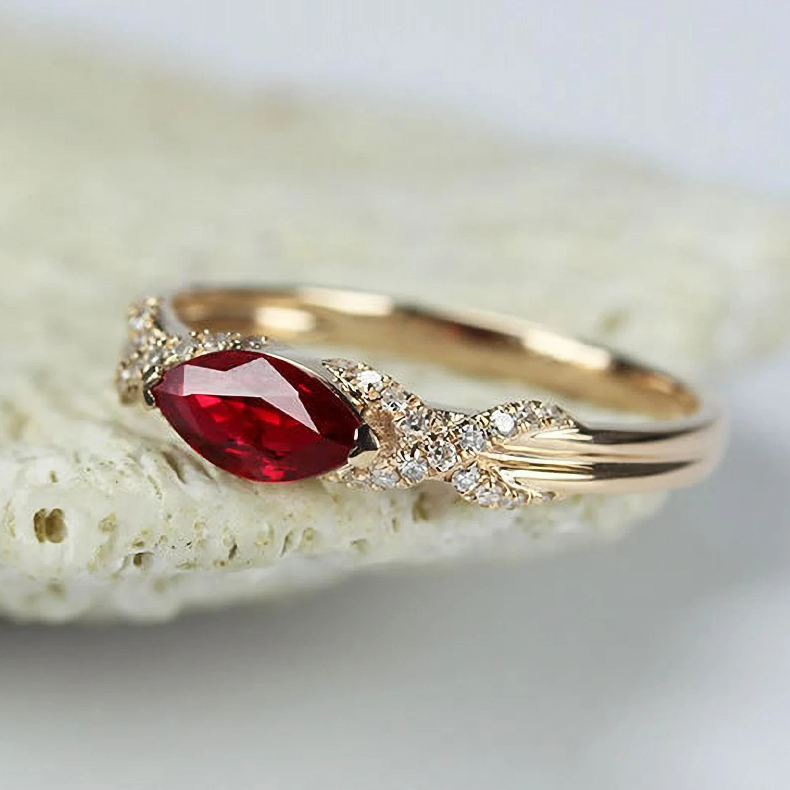 2.56 Ct Marquise Simulated Ruby Women’s Engagement Ring 14k Yellow Gold Plated