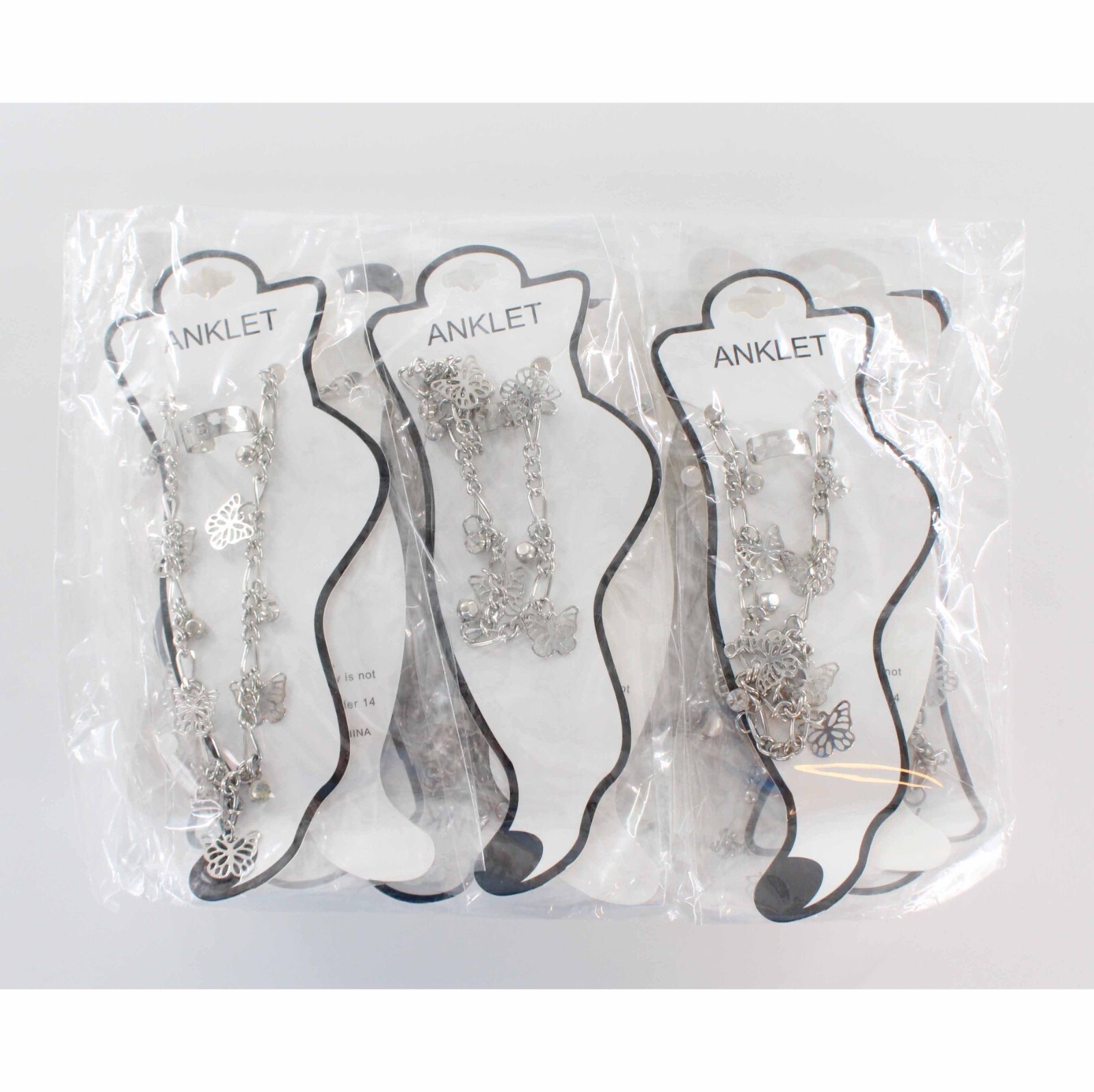 Dozen Silver Butterfly Anklet & Toe Ring Sets #A104