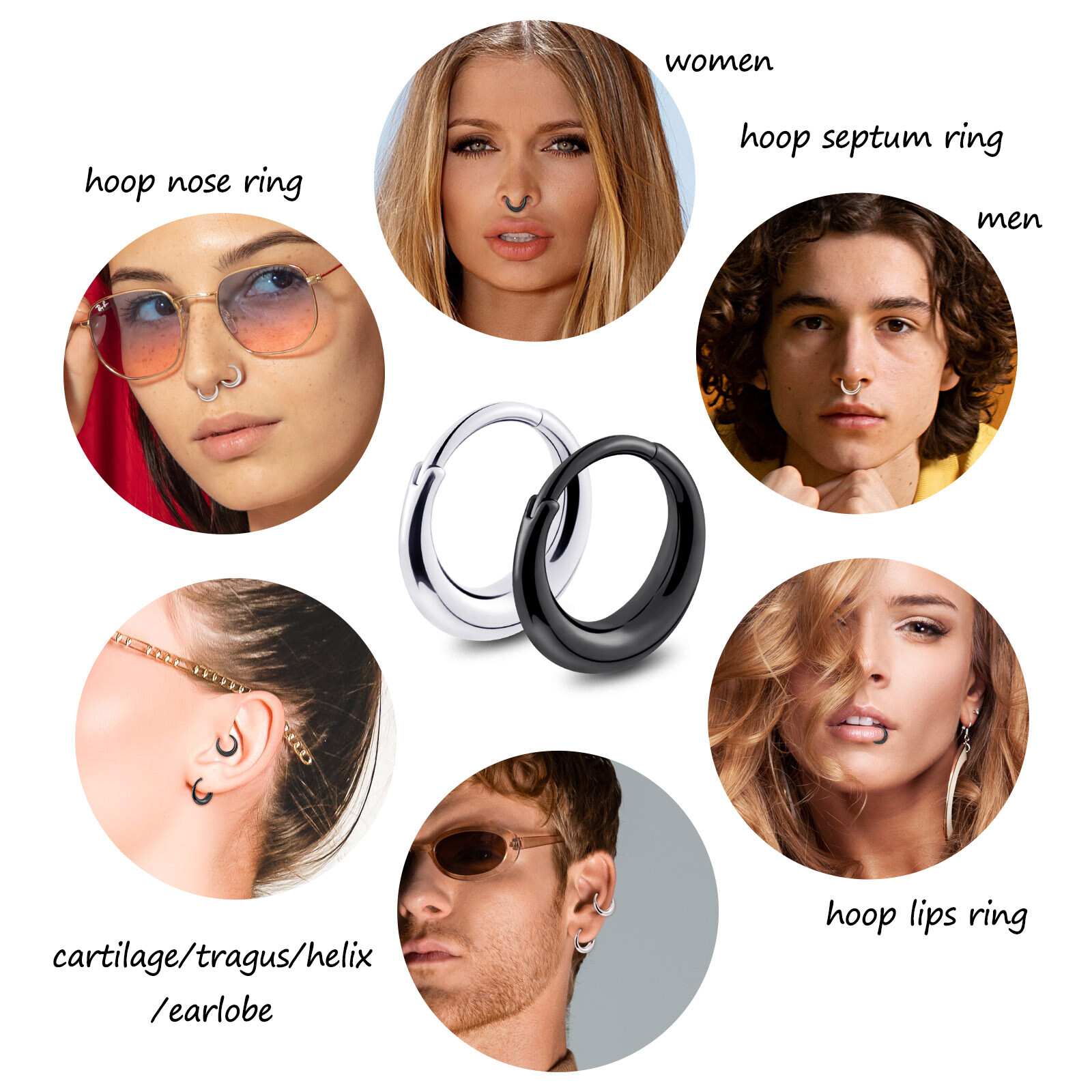 16G Septum Nose Ring Hinged Daith Hoop Earring Surgical Steel Septum Clicker 1PC