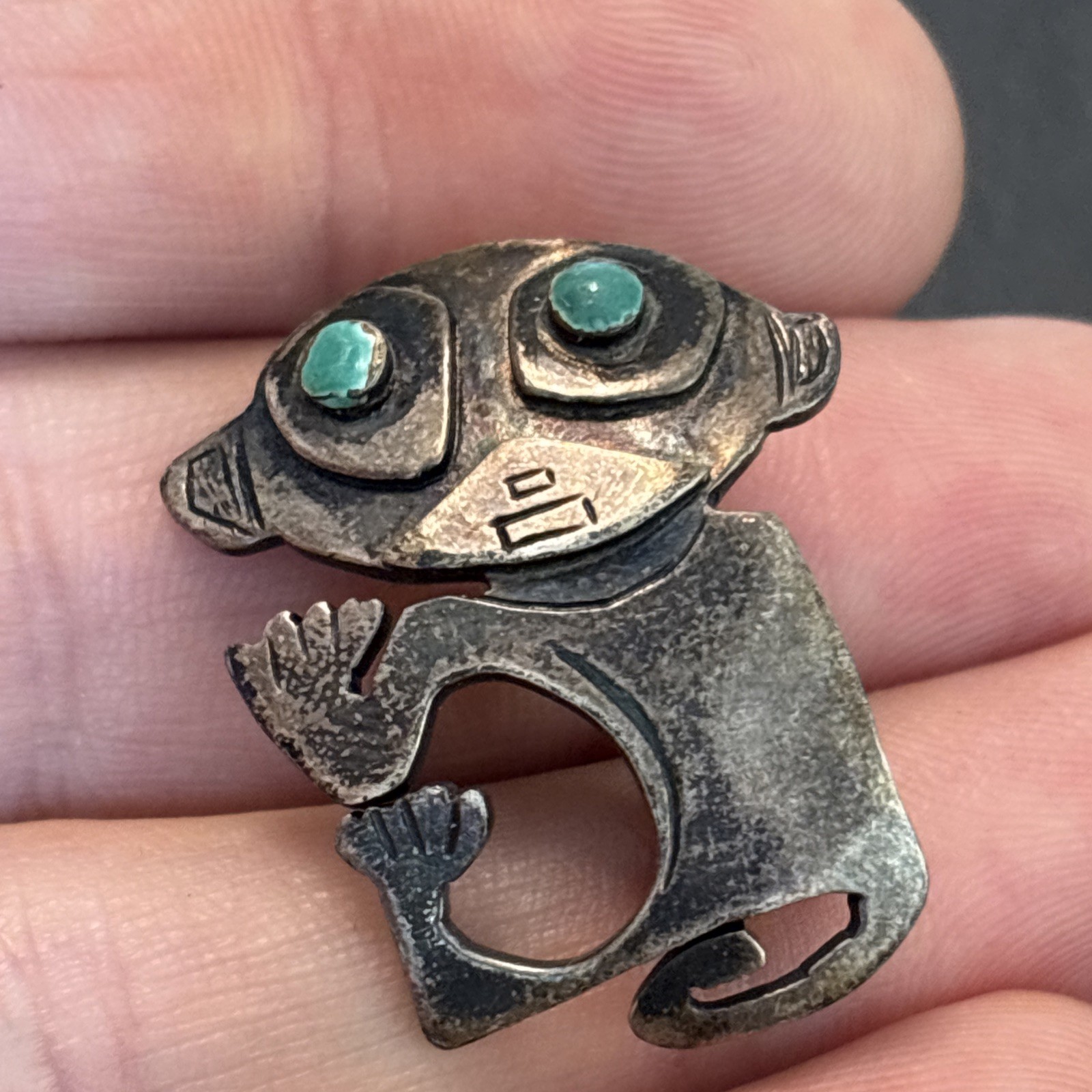 Graziela Laffi Peru Monkey Sterling Silver Enamel Eyes Vintage Brooch Yd