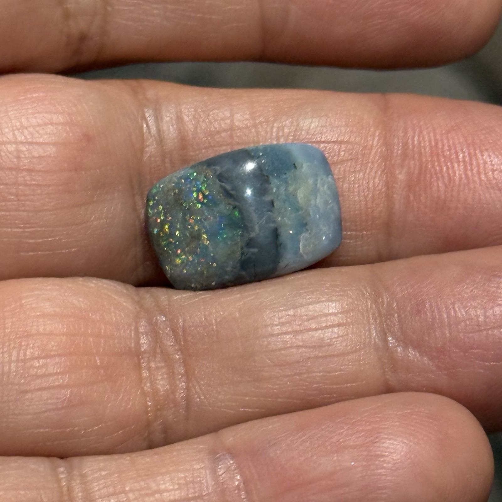 6.6ct 16.3x11x5.4mm Australian Black Mintabie Opal Cabochon Gem Cushion Cut