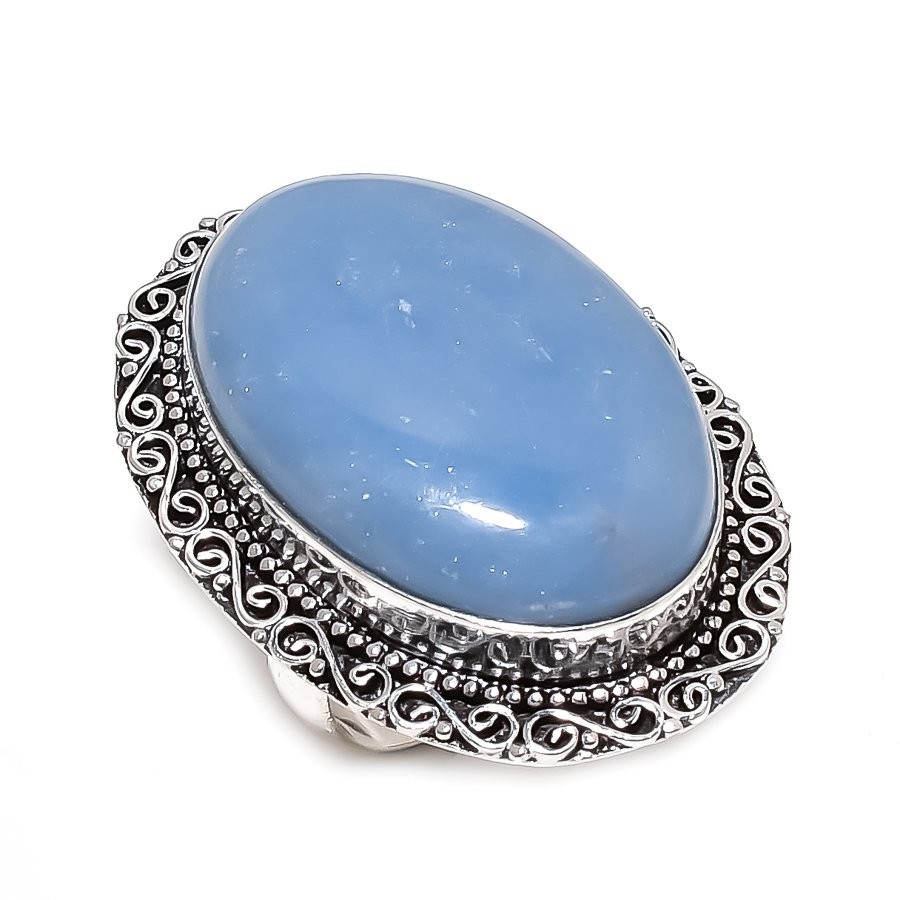 Angelite Stone Gemstone Handmade 925 Sterling Silver Jewelry Ring Size 10 l387