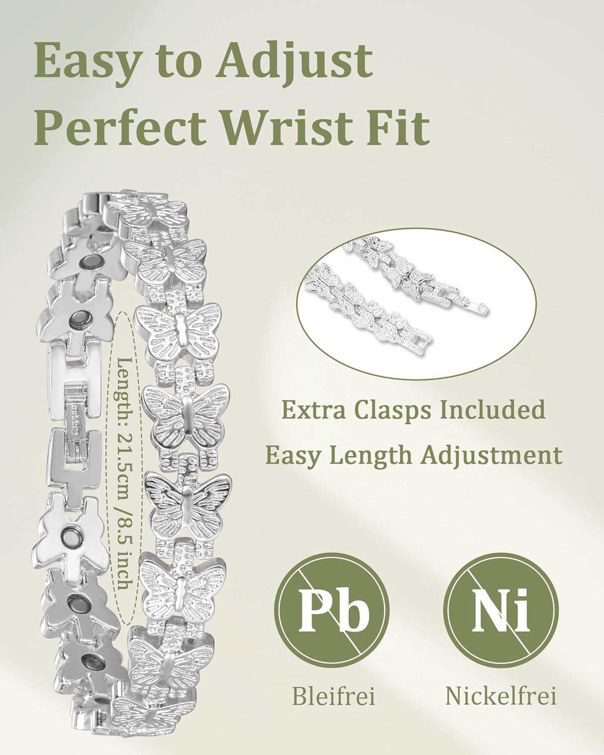 Women’s Copper Magnetic Bracelet Clover Crystal Adjustable Pain Relief Arthritis