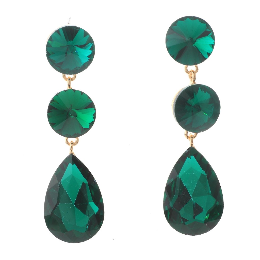 Gold Tone Alloy Metal Crystal Rhinestone Drop Post Earrings ER2648-EME