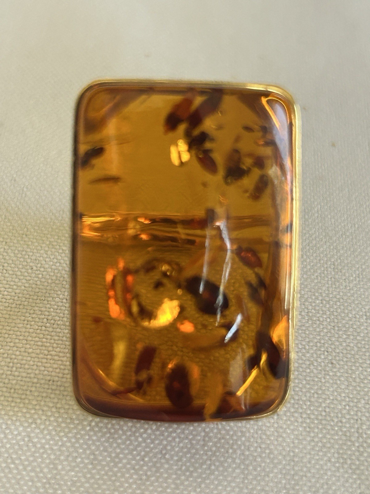 Baltic Amber 925 Sterling Silver Gold Plated Rectangular Adjustable Ring Sz 7-9