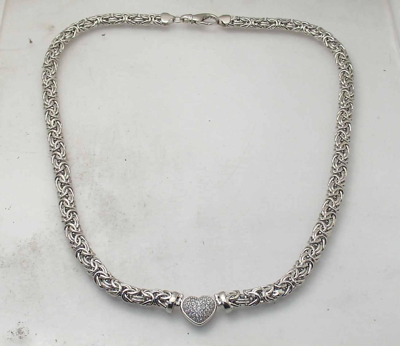 Technibond Heart Center Byzantine Necklace Chain Anti-Tarnish Real 925 Silver