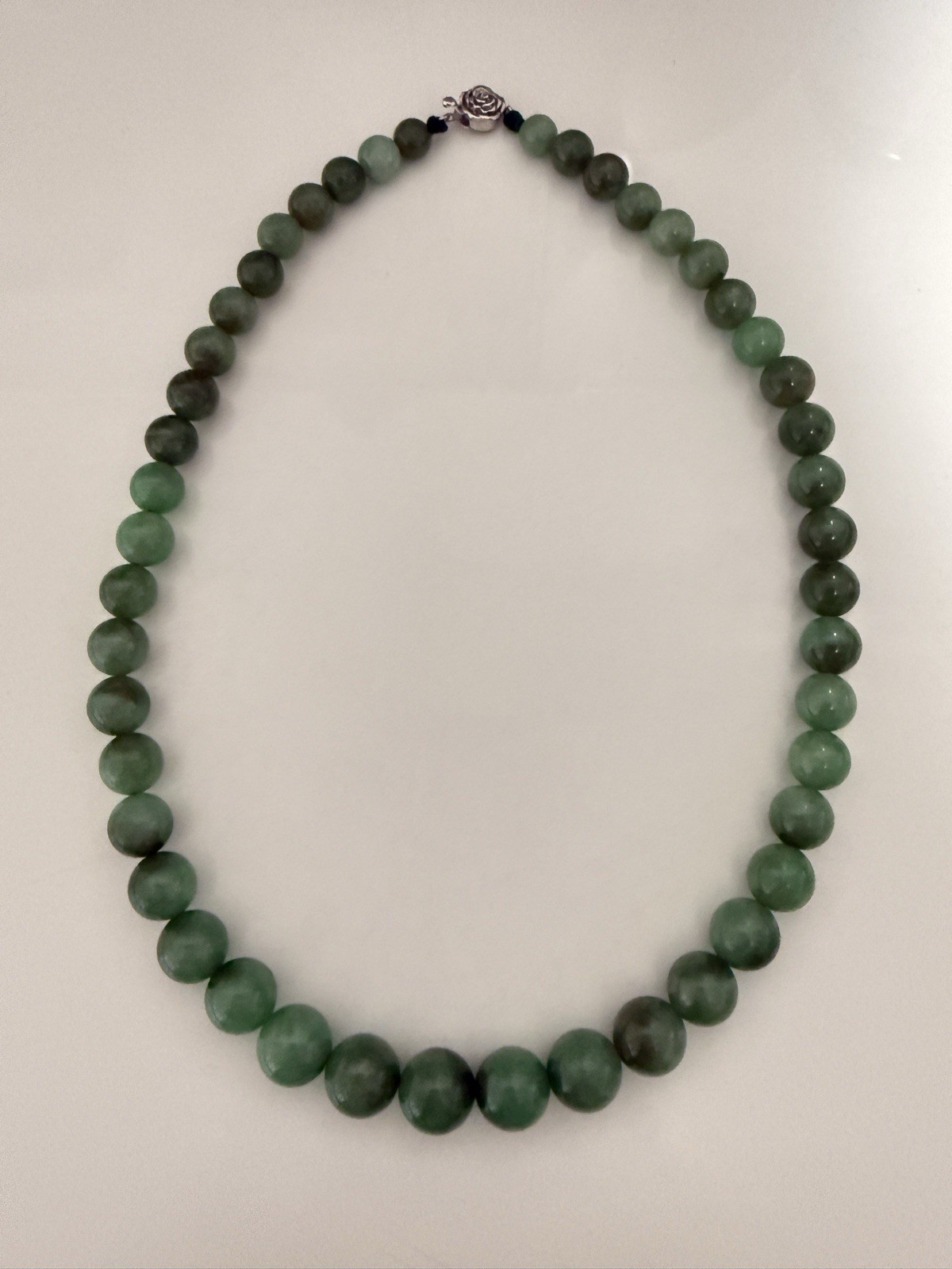 Natural Dark Green Jade Bead Strand Necklace Graduated Jadeite Round Beads 18″