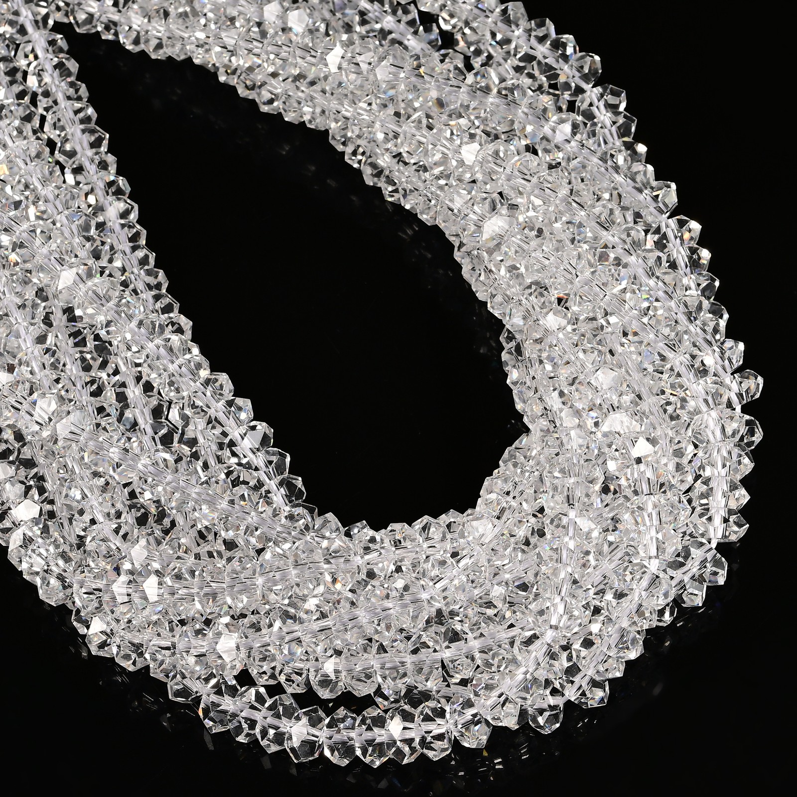 Clear K9 Crystal Glass Faceted Rondelle Beads Size 2x4mm 4x8mm 15.5″ Strand