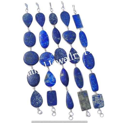 25PCS Lot! Lapis Lazuli Gemstone Bracelets 925 Sterling Silver Plated Jewellery