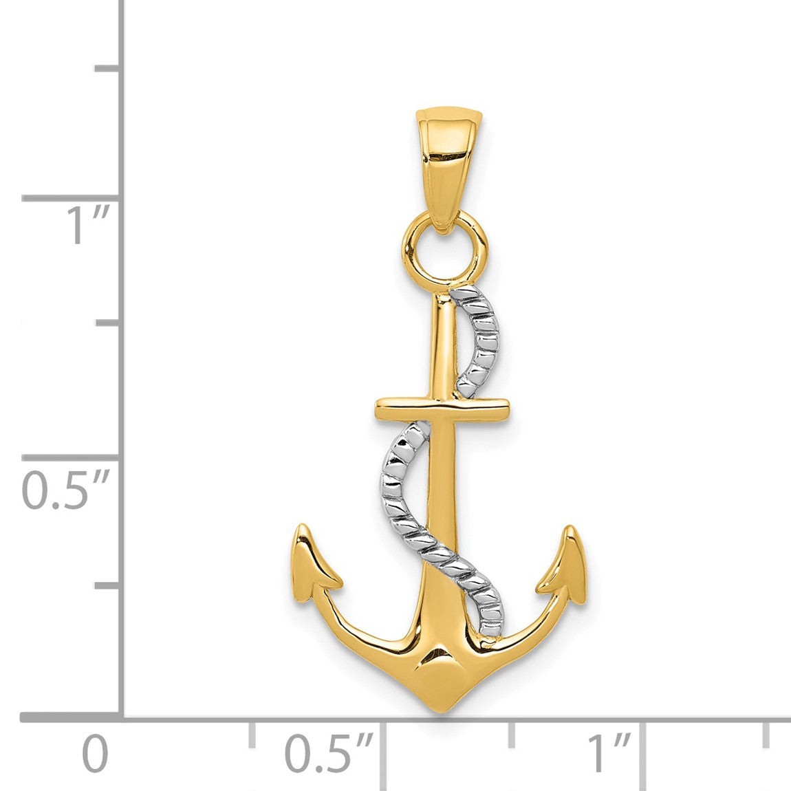 14k Yellow and White Gold Polished Anchor w/ Rope Pendant
