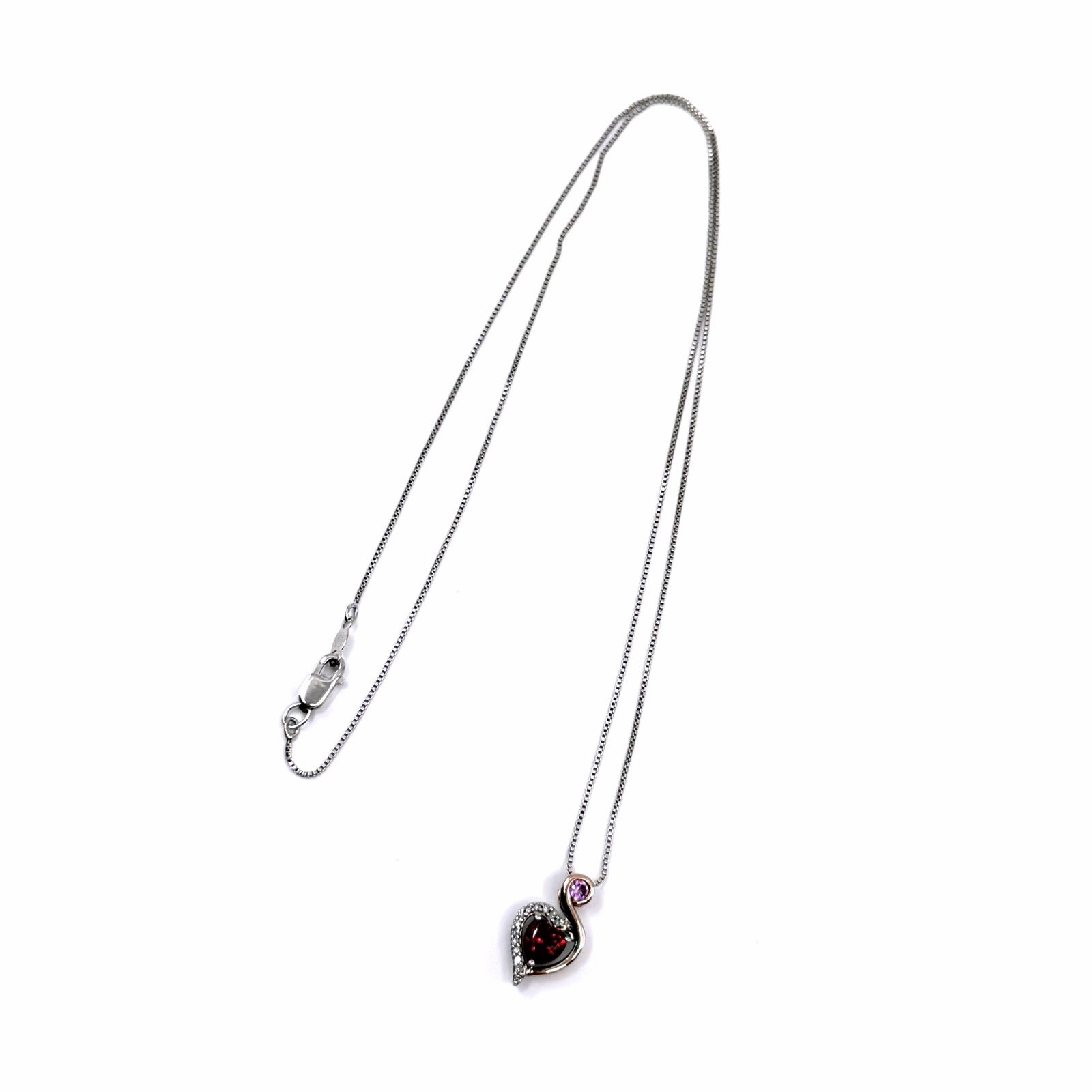 Kay Jewelers Sterling Silver 10K Gold Heart Diamond Lab Created Ruby Necklace