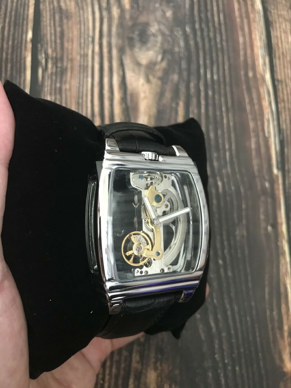 Men’s Tourbillon Automatic Mechanical Watch BLack Leather BandChristmas Day Gift