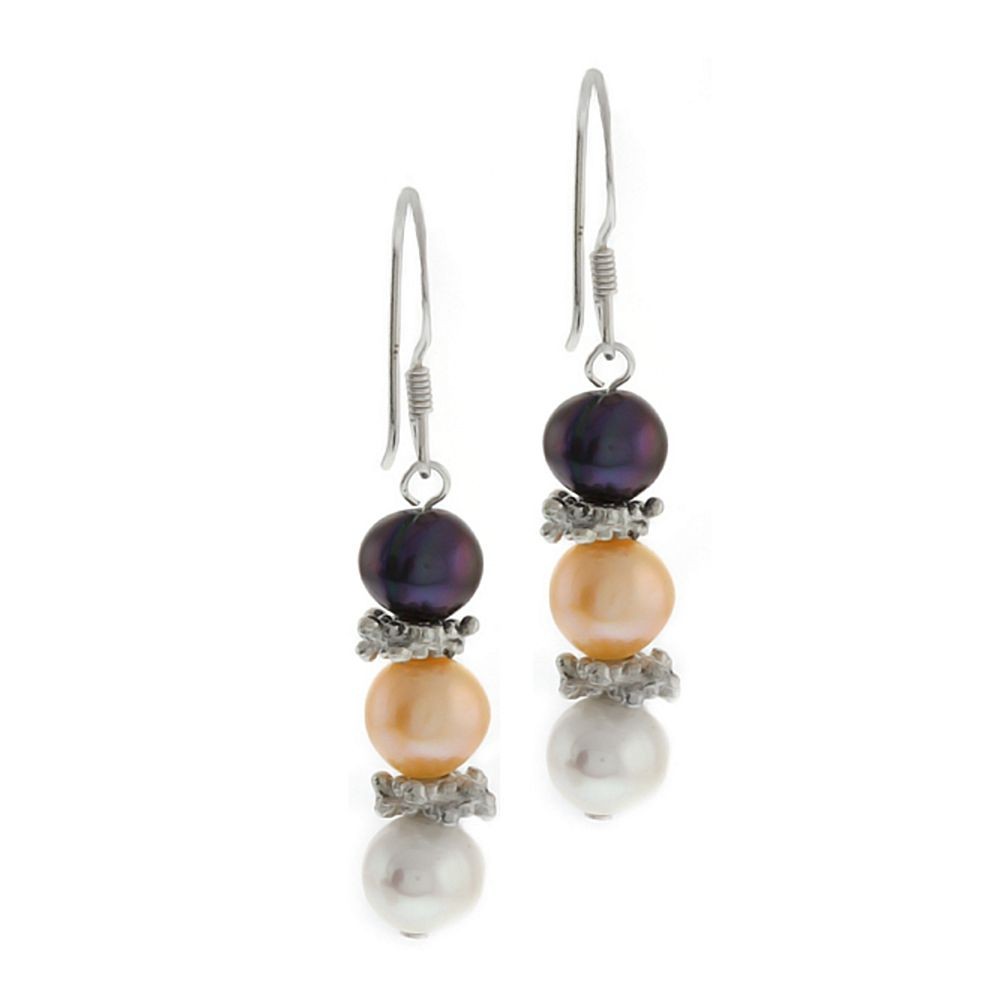 1.5″ 925 Sterling Silver Multi-Color Cultured Freshwater Pearl Earrings