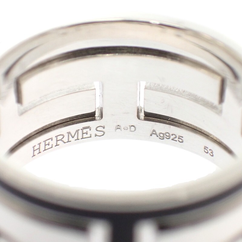 Hermes Move Ash Ring US6-6.25 Silver 925 Black #53 441604