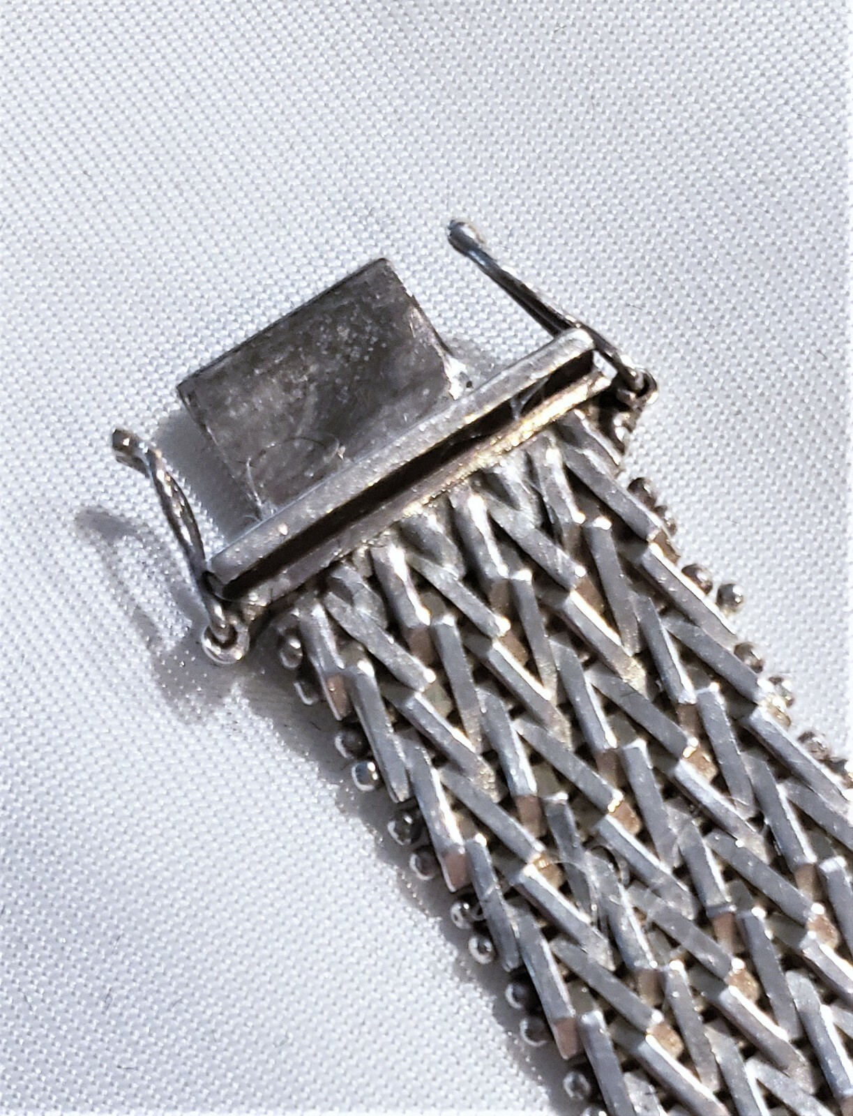 Vintage 1970s-80s Wide Woven Mesh Sterling Bracelet Signed Mexico TJ-19