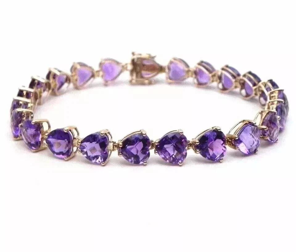 7Ct Heart Cut Lab-Created Amethyst Women Tennis Bracelet 14K Yellow Gold Plated
