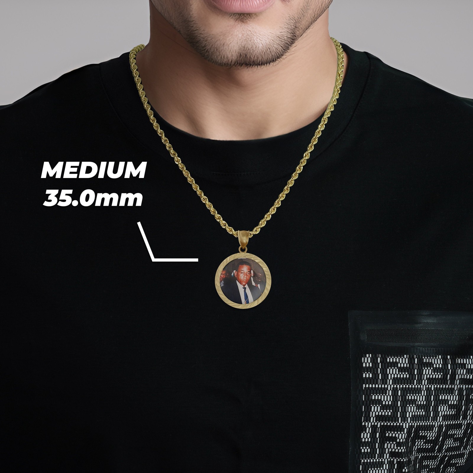 10k Gold Memorial Picture Classic DC Round Pendant Necklace