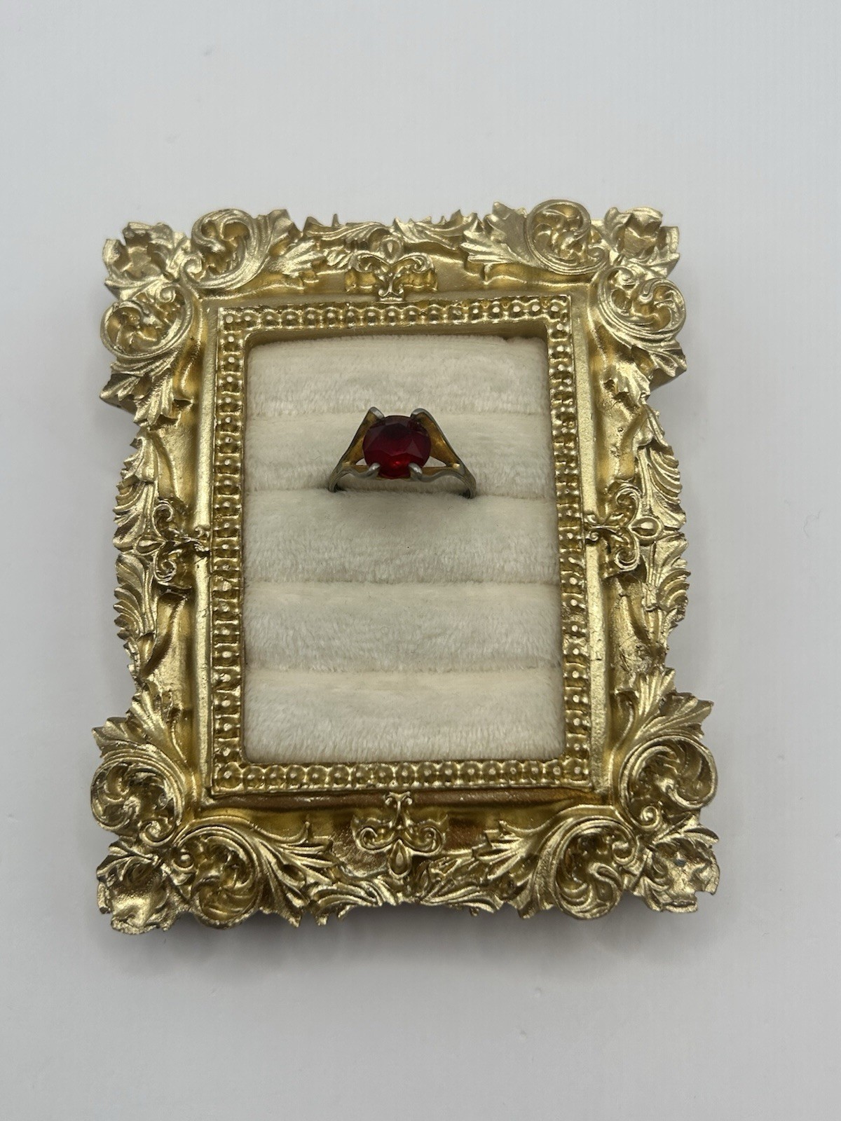 Vintage Red Rhinestone Gold Tone Costume Ring Size 7 Statement Retro MCM As Is
