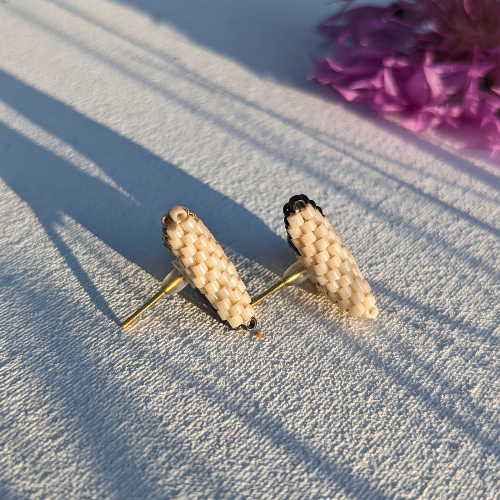 Color block miyuki beaded earrings, Triangle geometric seed bead stud earrings
