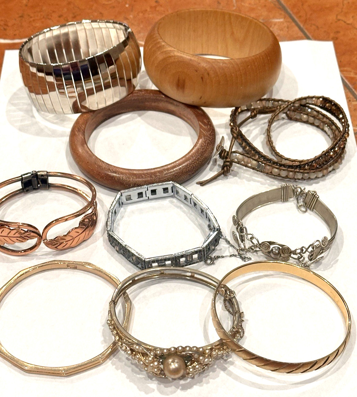 MONET TRIFARI GOLD BANGLE NAKAMOL BEAD PEARL WOOD SWEDEN ART DECO BRACELETS LOT