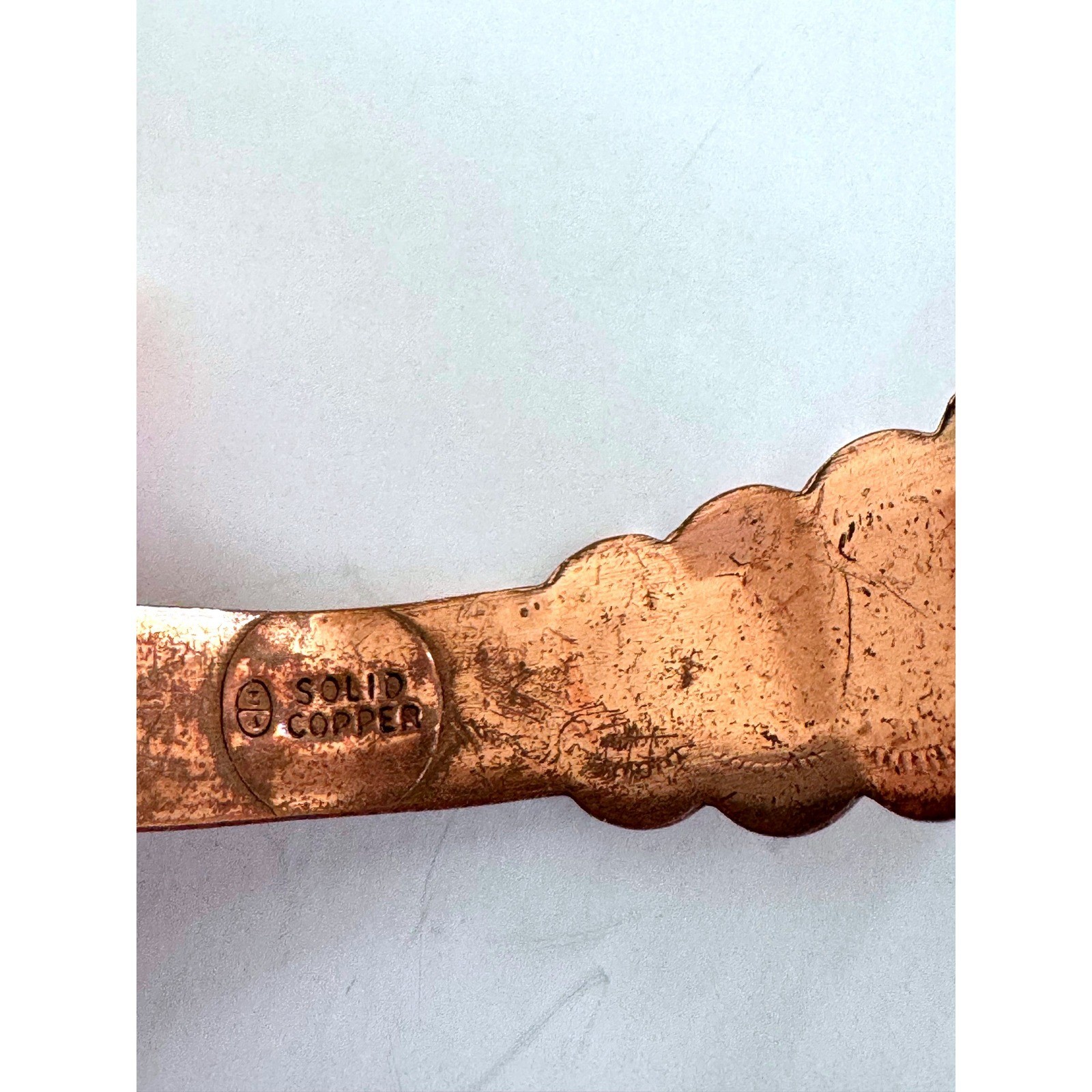 Vintage Solid Copper Faux Turquoise Cuff Bracelet Southwestern Stamped Design