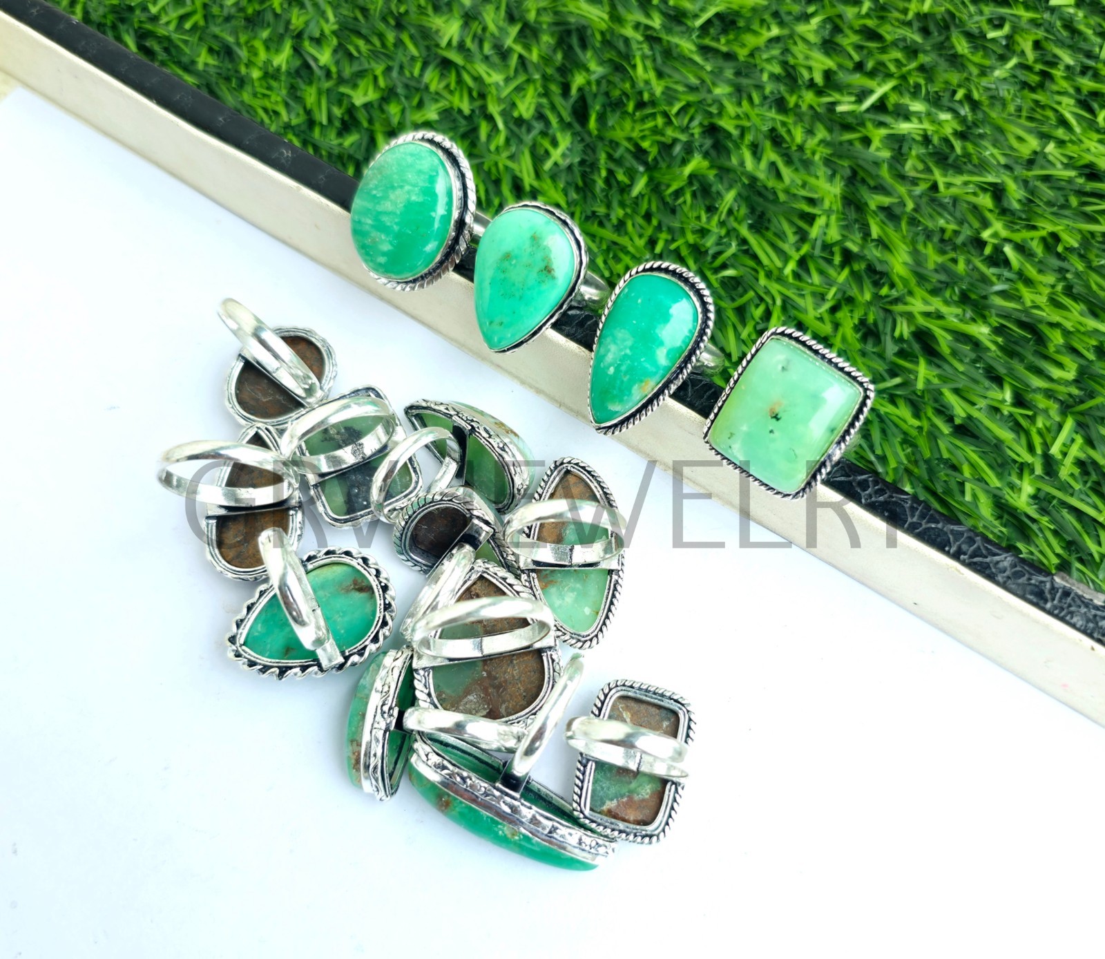 1-500 Pcs Chrysoprase In Wholesale Stone Rings Lot Bulk: Silver Plated Whr-80