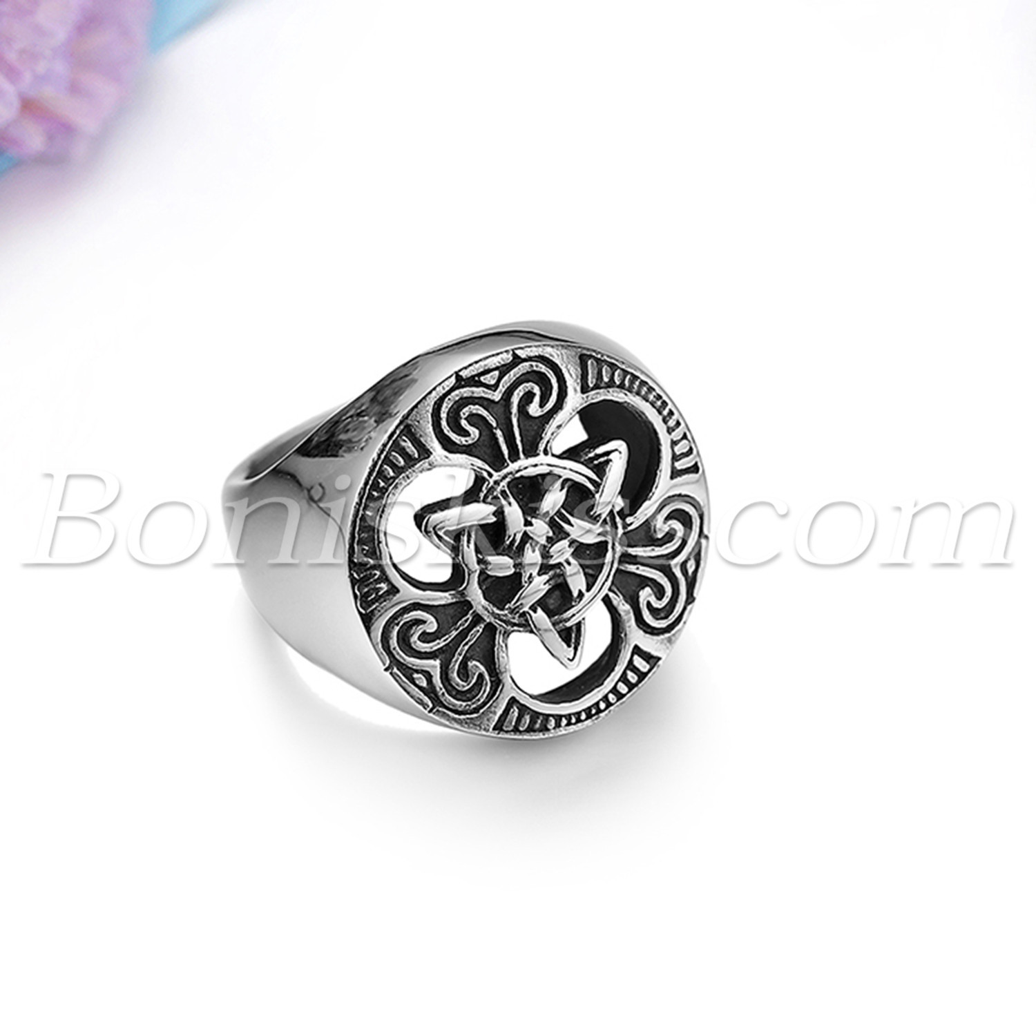 Men’s Vintage Biker Stainless Steel Round Celtic Knot Signet Rings Band #7-#14