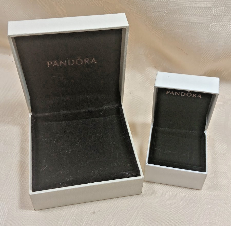 PANDORA White Necklace/Bracelet & Ring Boxes Set of 2 EMPTY w/Black Velvet Inner