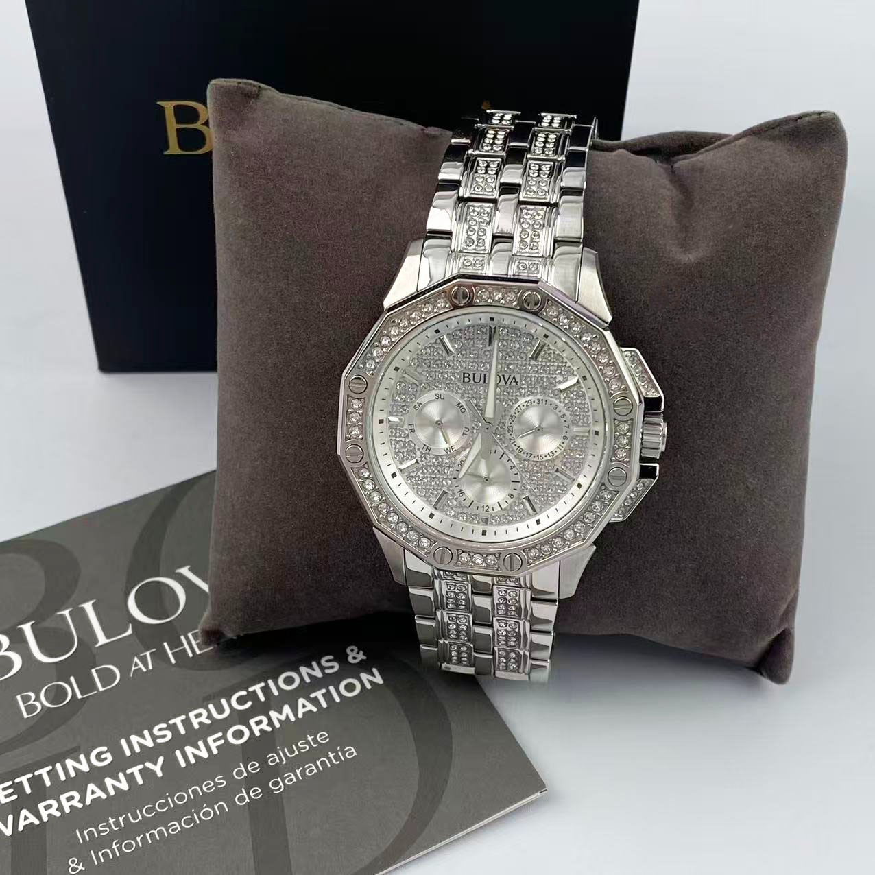 New Bulova Octava Crystal Men’s Quartz Watch White Dial Stainless Steel 96C134