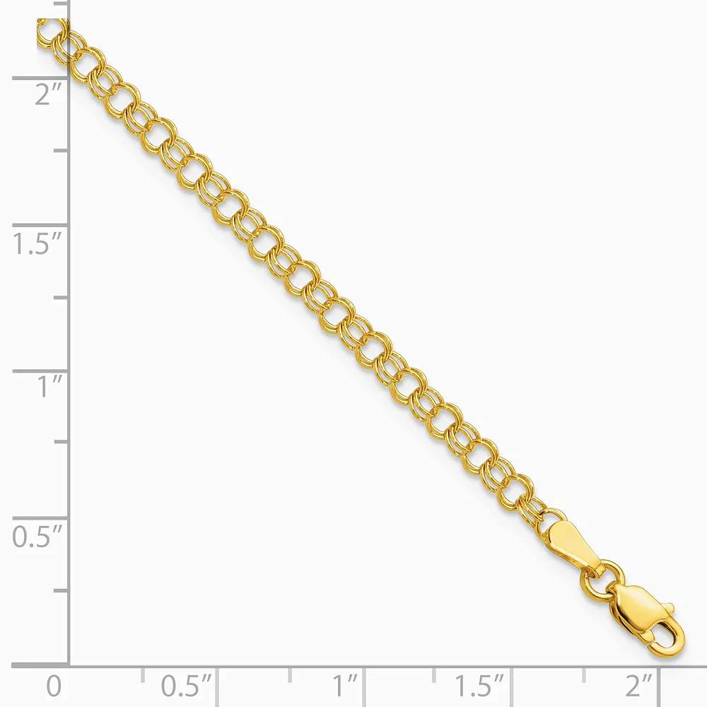 10K Yellow Gold 3.5mm Solid Double Link Charm Bracelet