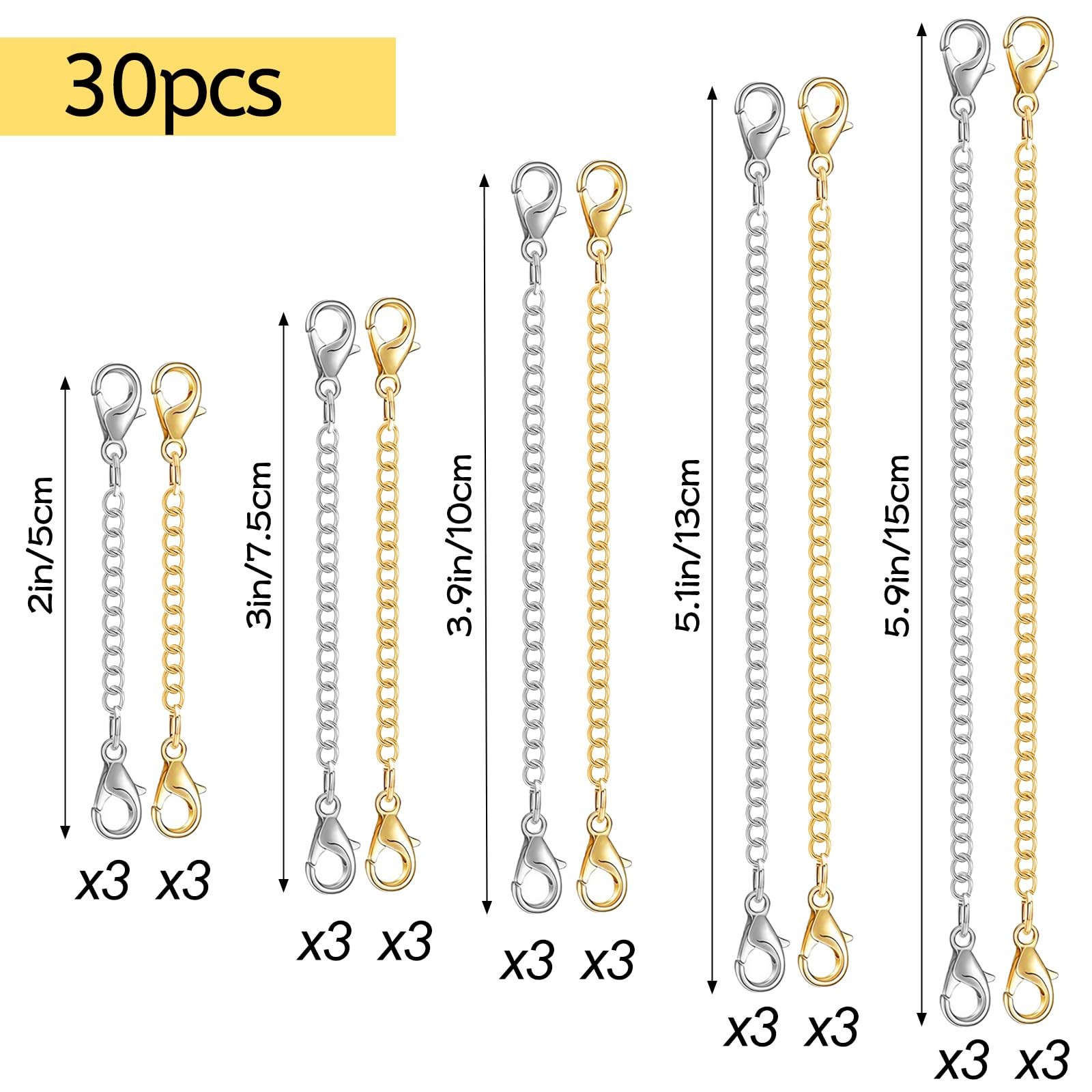 30pcs Chain Extenders for Necklace, Necklace Extenders for Women Girls Bracelet
