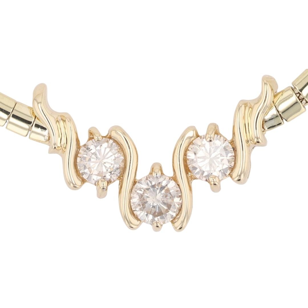 .99ctw Diamond Three-Stone 16.75″ Statement Necklace 14k Yellow Gold 15.02 Grams