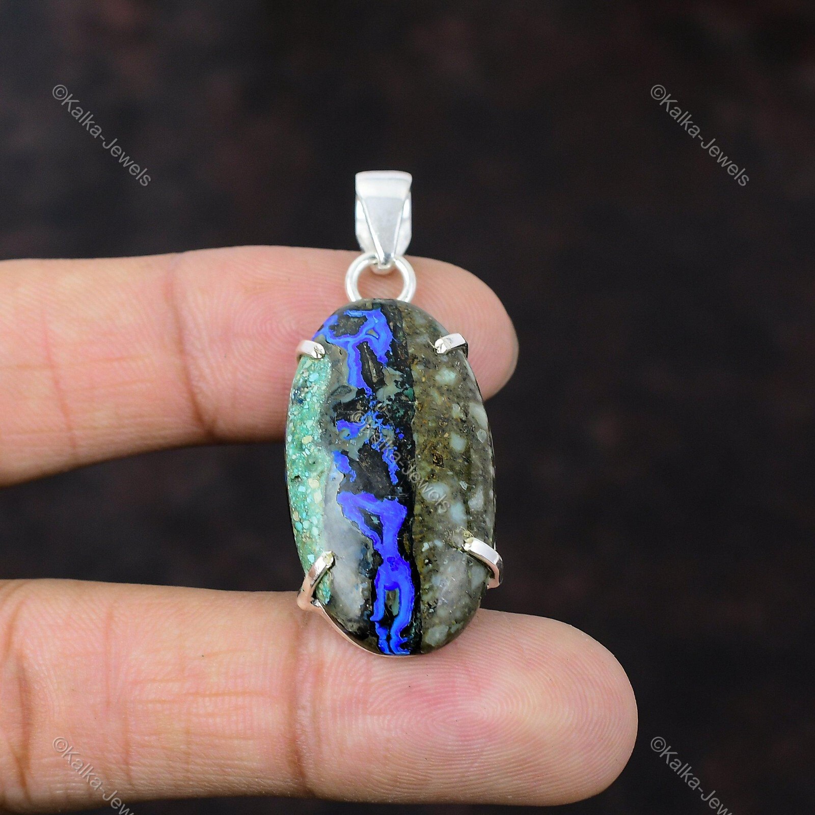 Natural Azurite Malachite Gemstone Pendant Blue 925 Sterling Silver Jewelry