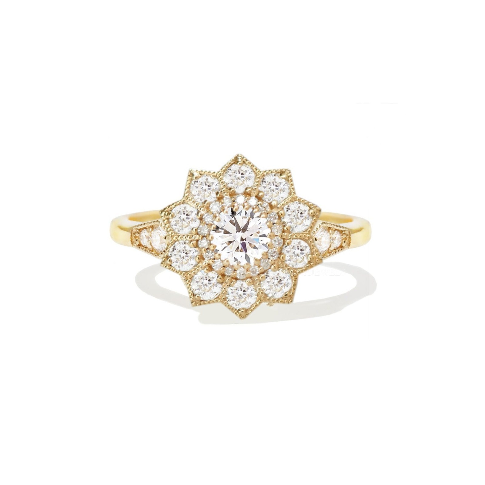 0.5CT Round Cut Halo Moissanite Engagement Ring 14K Yellow Gold Plated For Women