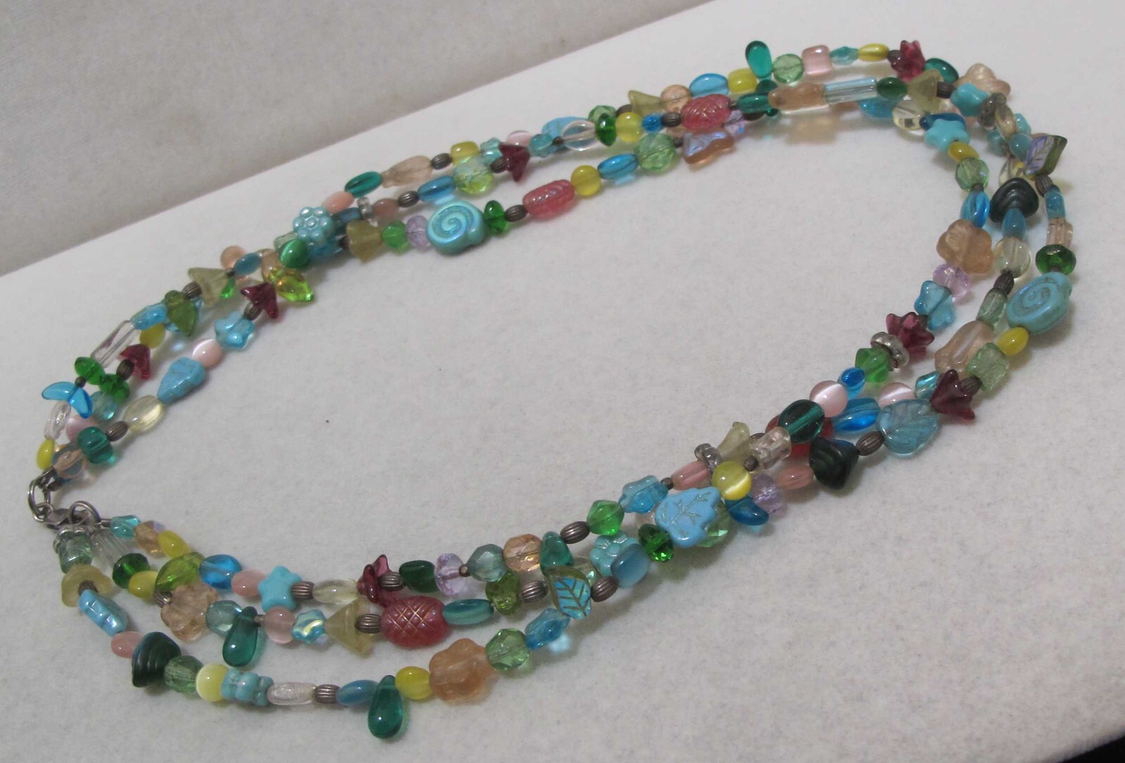 3-Strand Blue Beige Translucent & Iridescent Beads 18” Necklace 925 Clasp