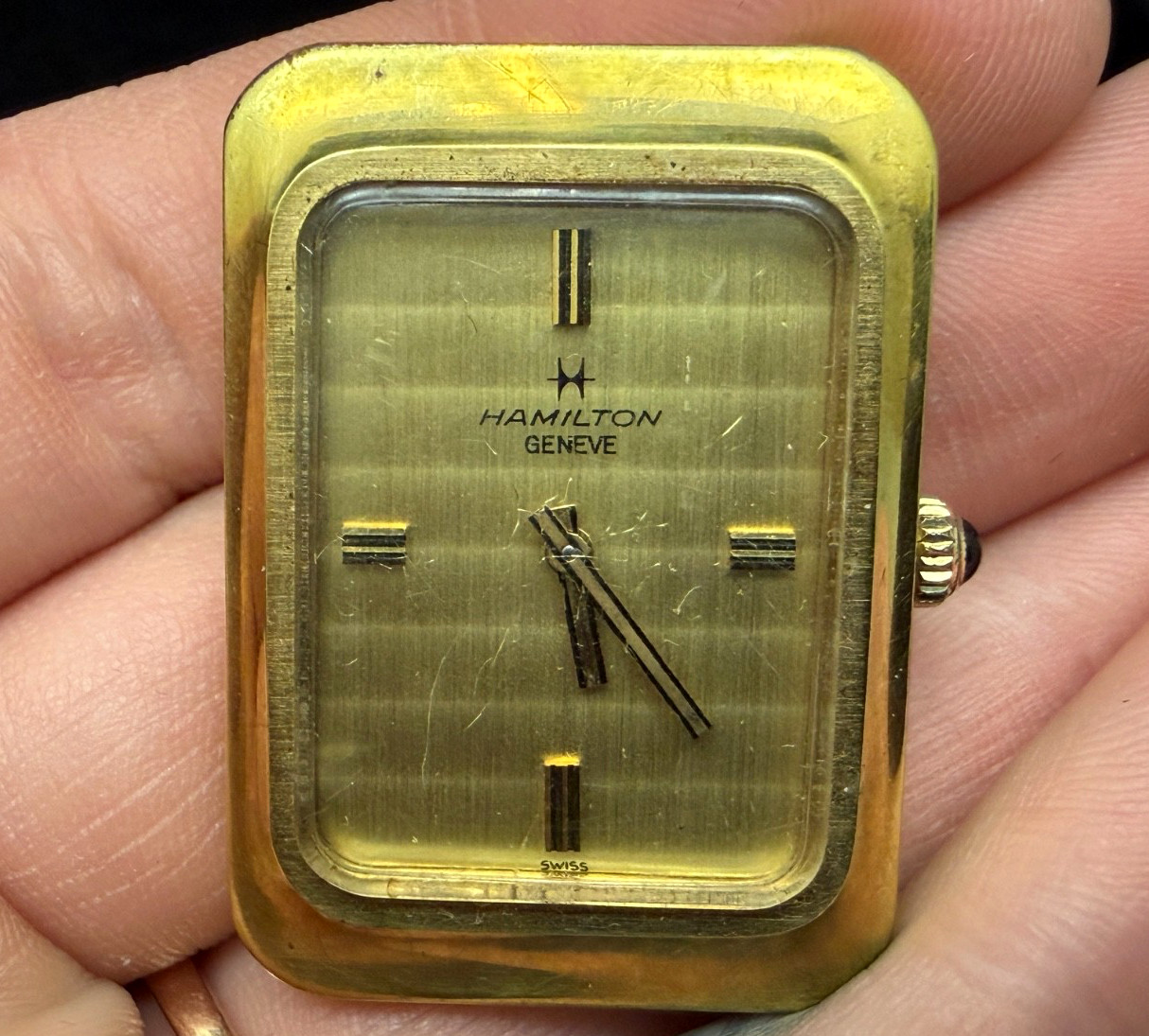 Hamilton Geneve Tank Style Watch Manual Wind Gold plated Untested Face Only