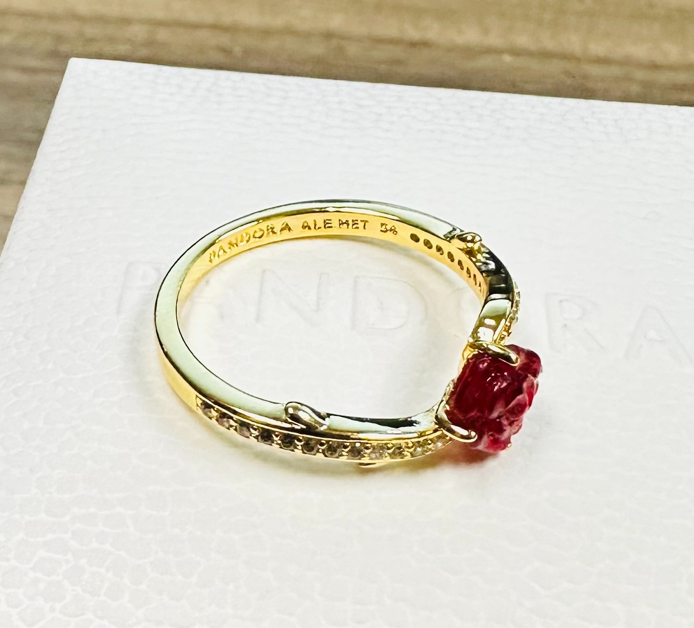 Pandora 14k Gold Plated Beauty and The Beast Enchanted Rose Ring 163984C01 +BOX