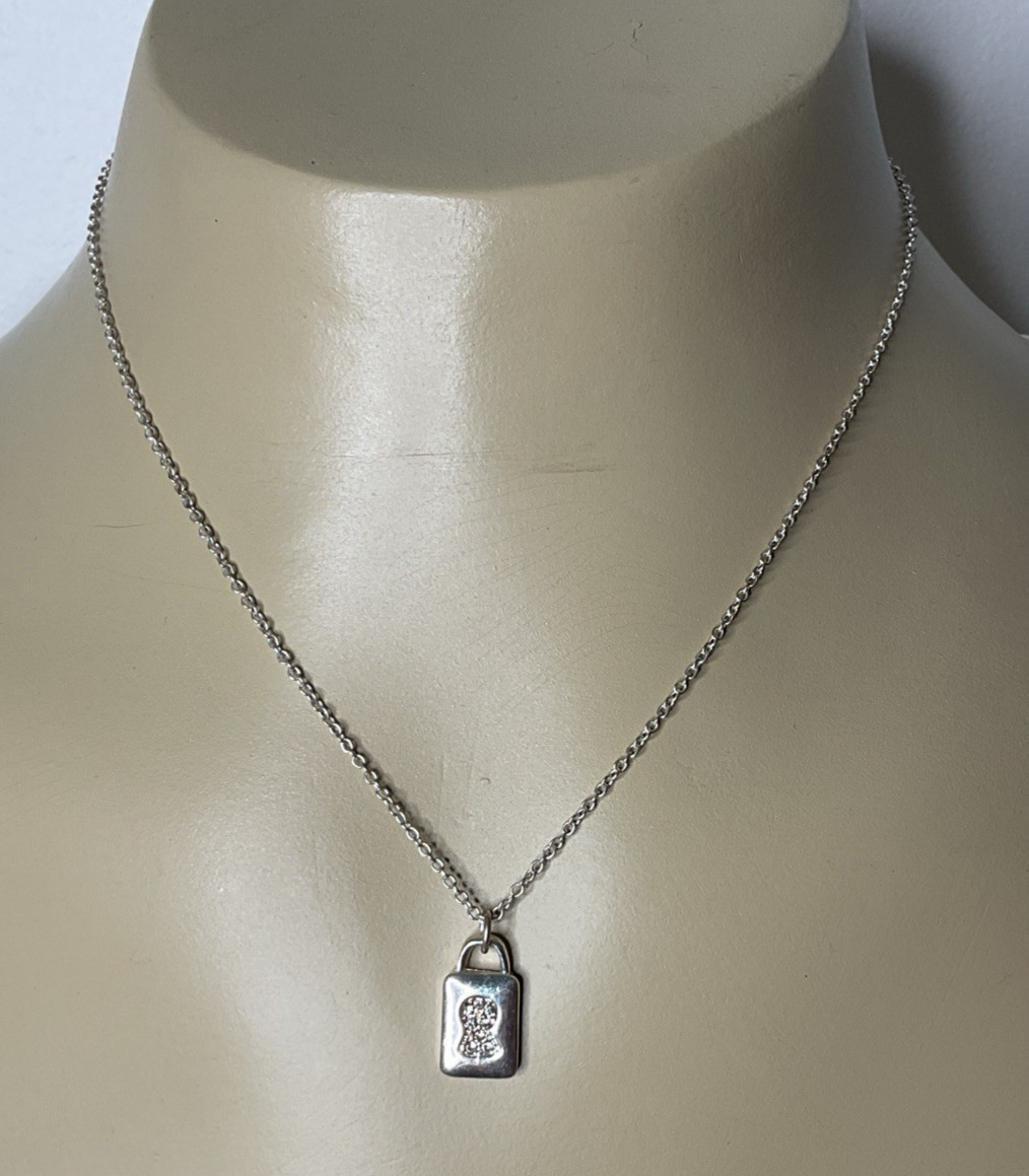Vintage Avon Rhinestone Lock Pendant Necklace Silver Tone Finish 1051