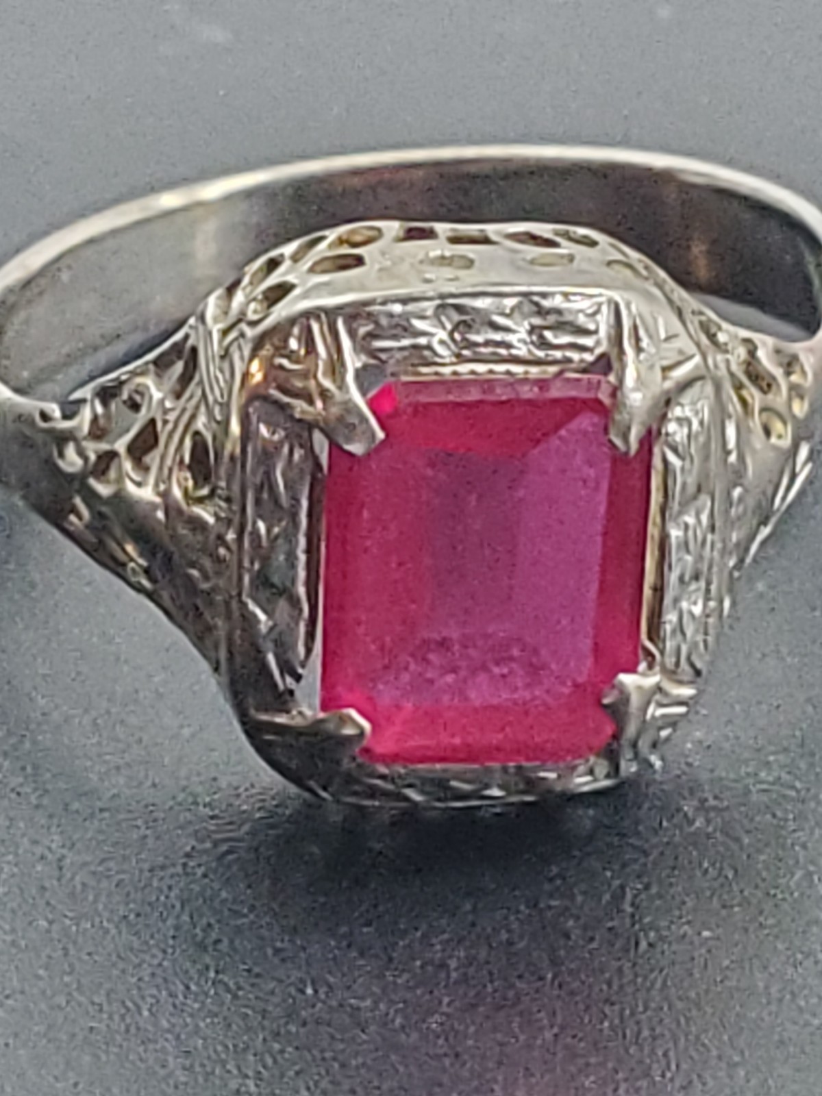 Antique Art Deco 14K White Gold Ruby Ring Victorian Size 7.75 | 2.29g