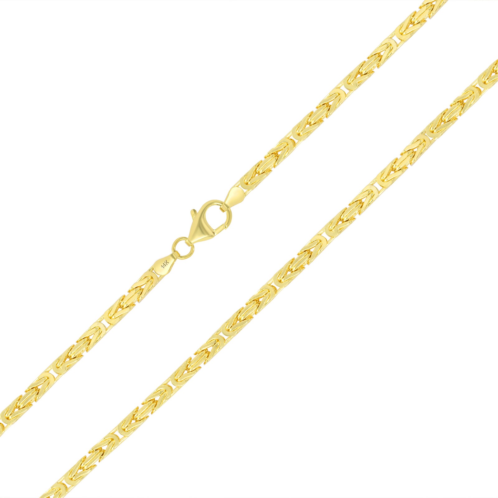 Mens 14K Yellow Gold Solid 3.5mm Byzantine Box Link Chain Pendant Necklace 22″