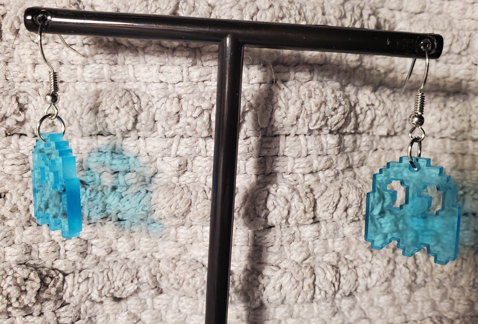 Otis P. Vintage Inspired Retro Translucent Blue Pac Man Ghost Dangle Earrings