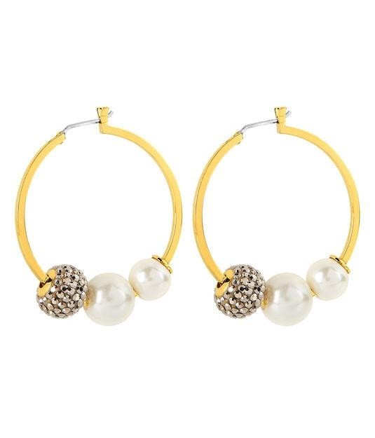 Henri Bendel Faux Pearl Hoop Earrings – Elegant Gold Tone