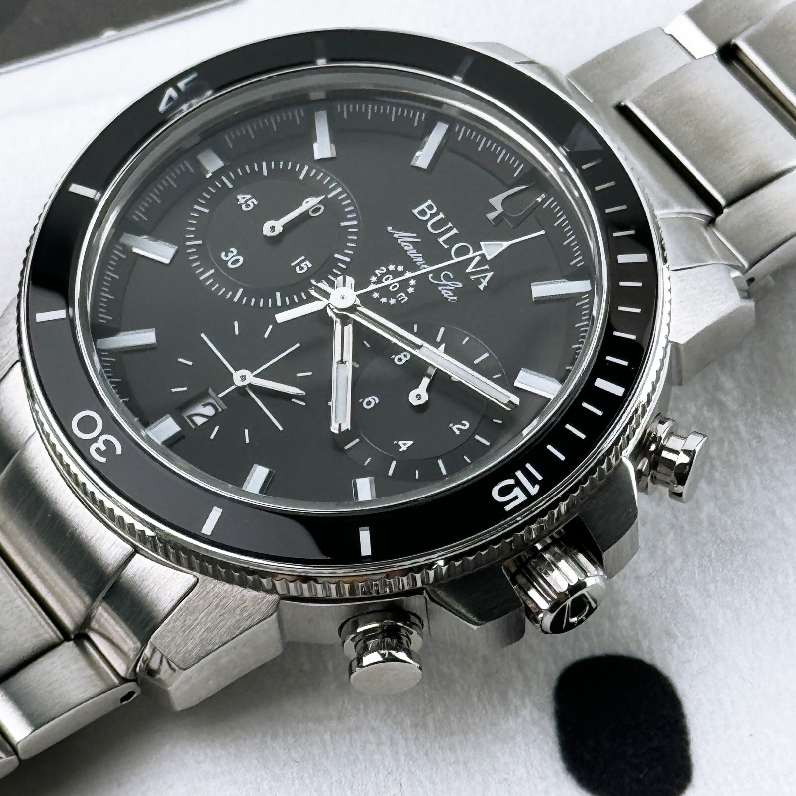 Bulova Marine Star 96B272 Stainless Steel 45mm New Black Dial Quartz Men’s Watch