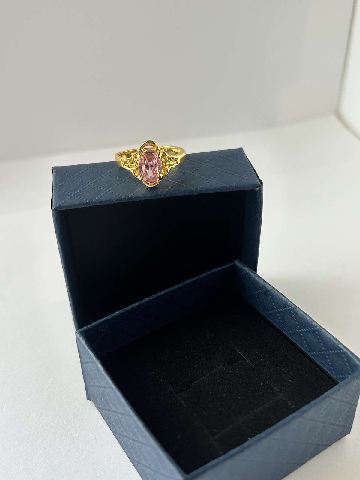 Vintage Pink Cubic Zirconia Ring Gold Plated Womens Size 6.5